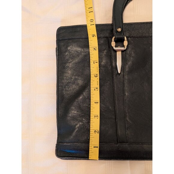 Vintage Black Leather Handbag W/ Gold Accents Womens Classic Career Tote Bag - Picture 13 of 16
